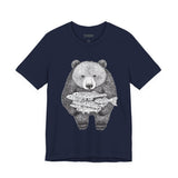 Bear with Fish Catch – Hand-Drawn Wildlife T-Shirt, Rustic Nature Graphic Tee, Artisan Wildlife Graphic Tee