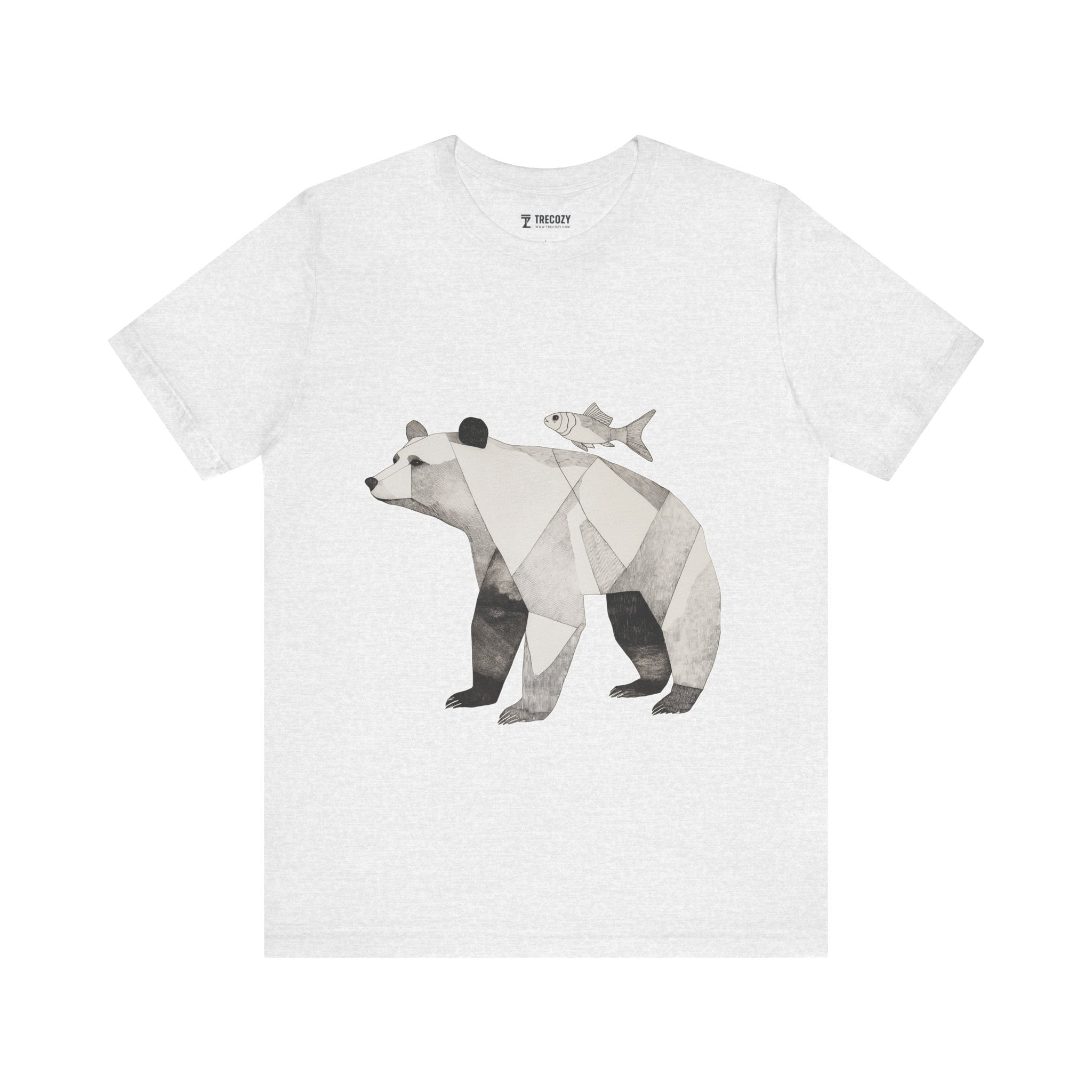 Geometric Bear & Fish – Hand-Drawn Abstract Wildlife T-Shirt, Modern Nature Graphic Tee, Wildlife Graphic Tee