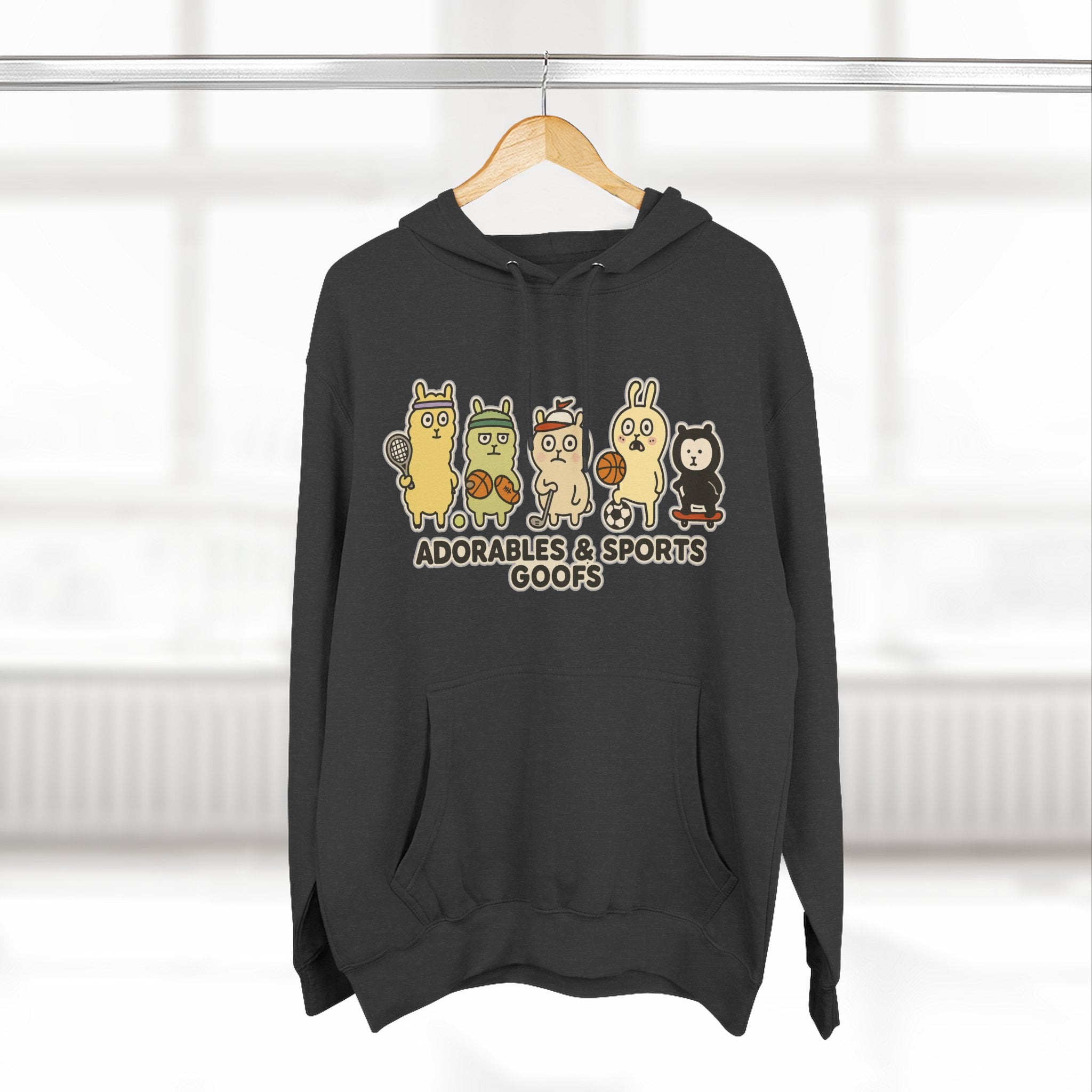 Adorable Characters Fleece Hoodie, Cozy Sweatshirt, Relaxed Apparel, Gift for Friends, Casual Wear, Chill Hoodie