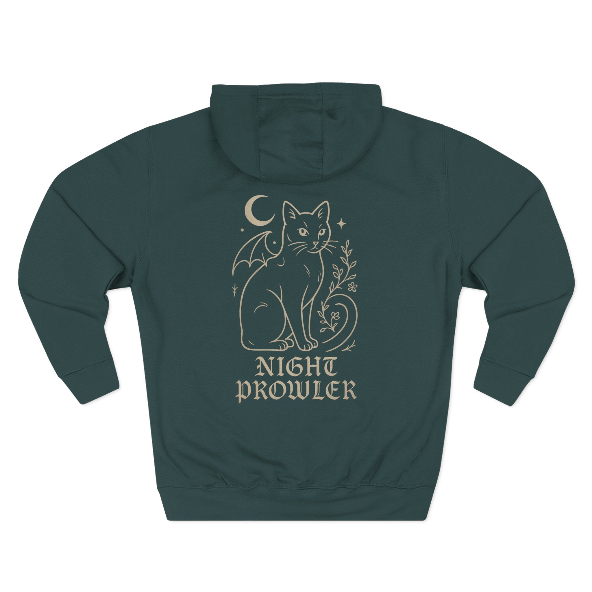 Night Prowler Signature Fleece Hoodie with Back Print - Pet Parent Gift, Cozy Cat Hoodies, Animal Lover Wardrobe, Comfortable Hooded Sweatshirt Musthaves