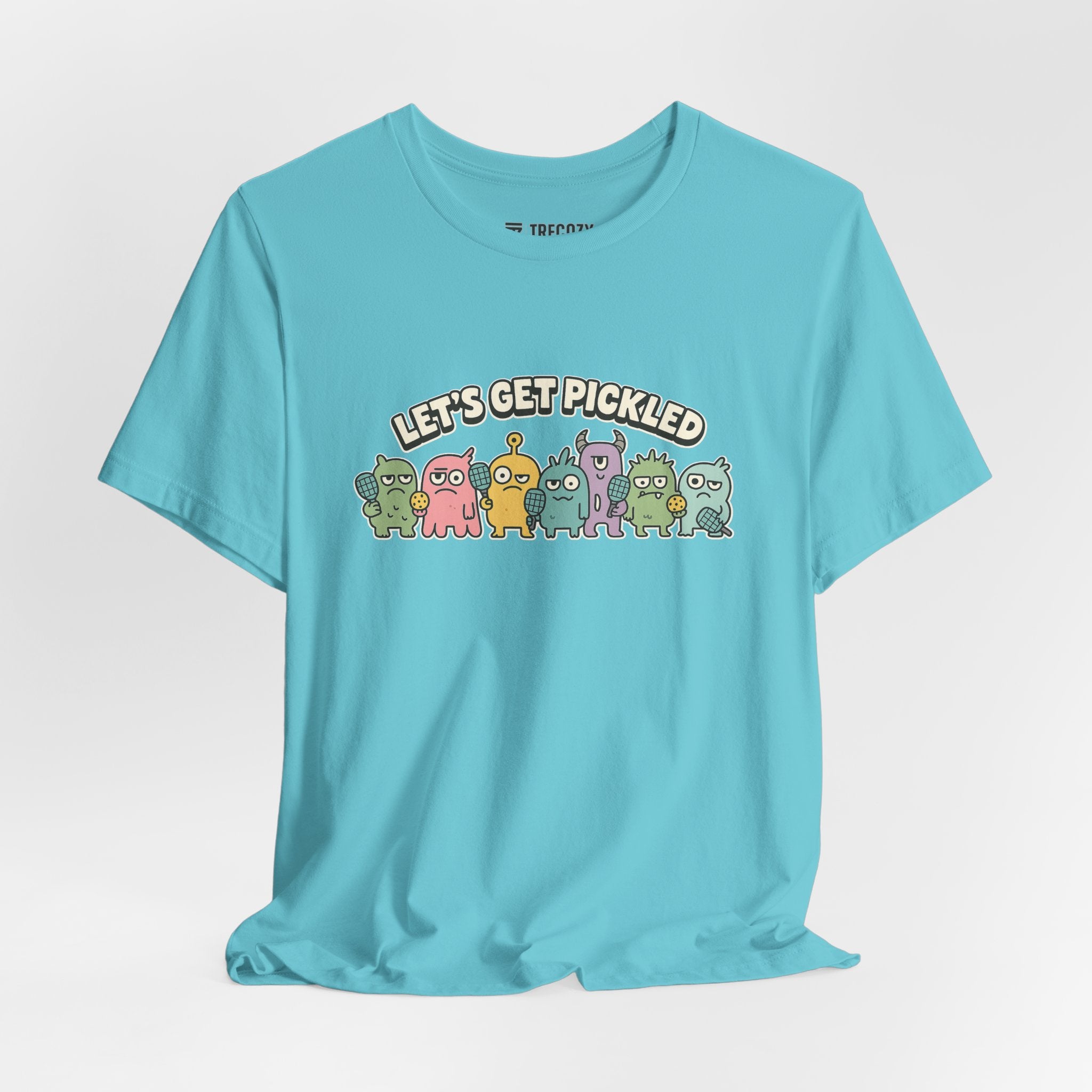 Let’s Get Pickled – Funny Pickleball Monster T-Shirt, Quirky Cartoon Sports Graphic Tee