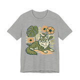 Cat with Plants Tee, Unisex Graphic Shirt, Pawsome Travel Shirt, Pet Lover Gift, Outdoor Adventure Apparel