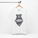 Bear with Fish – Woodland Animal T-Shirt, Nature-Inspired Graphic Tee