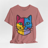 Colorful Cat Tee, Cozy Cat Lover Shirt, Gift for Pet Owners, Trending Cute Animal Top, Nature Inspired Fashion