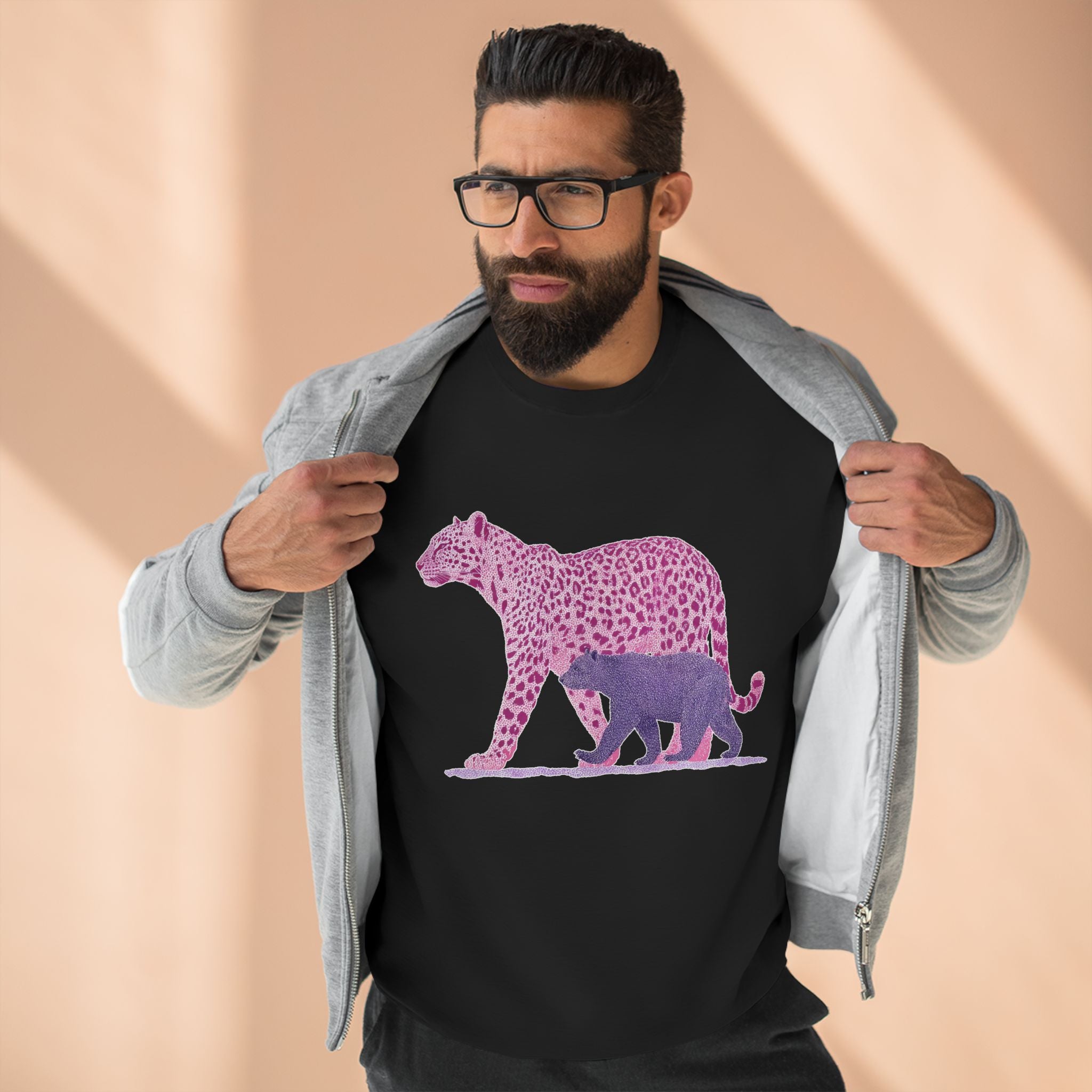Pink Leopard Unisex Crewneck Sweatshirt, Animal Lover Gift, Eco-Friendly Apparel, Matching Sweatshirts
